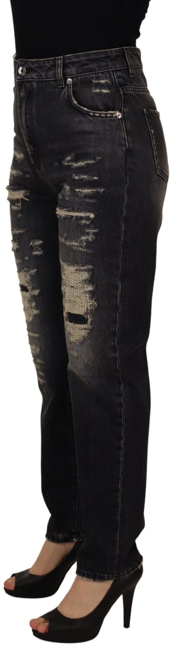 Dolce & Gabbana Black Washed Tattered High Waist Denim Jeans Zwart