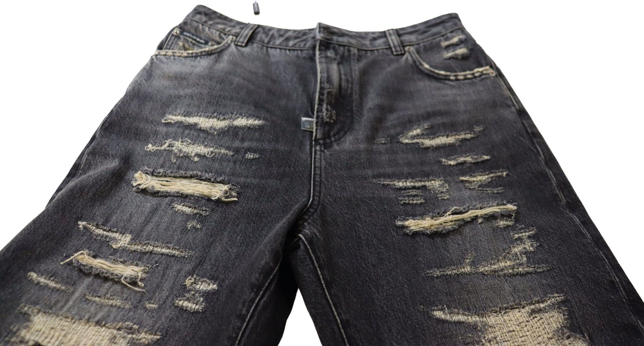 Dolce & Gabbana Black Washed Tattered High Waist Denim Jeans Zwart