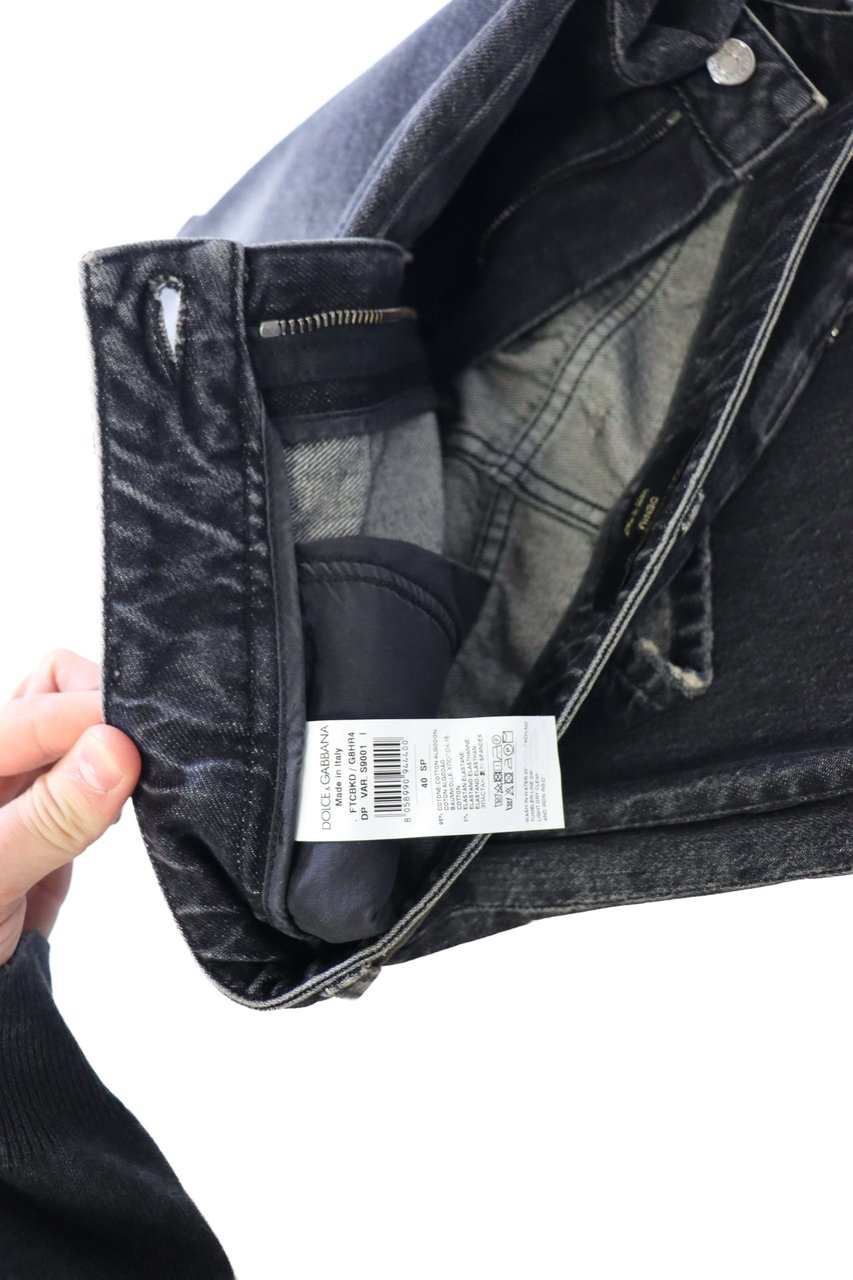 Dolce & Gabbana Black Washed Tattered High Waist Denim Jeans Zwart
