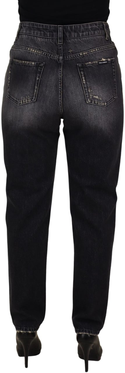 Dolce & Gabbana Black Washed Tattered High Waist Denim Jeans Zwart