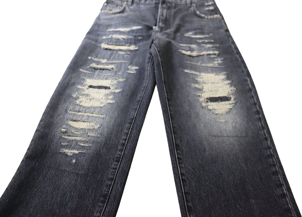 Dolce & Gabbana Black Washed Tattered High Waist Denim Jeans Zwart