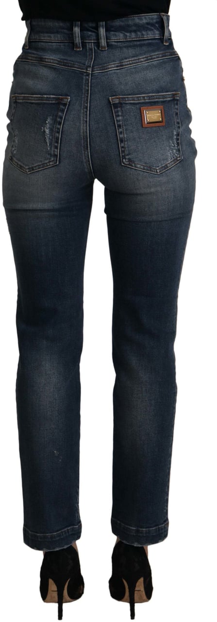 Dolce & Gabbana Blue Denim Crystal Embellished Pants Jeans Blauw