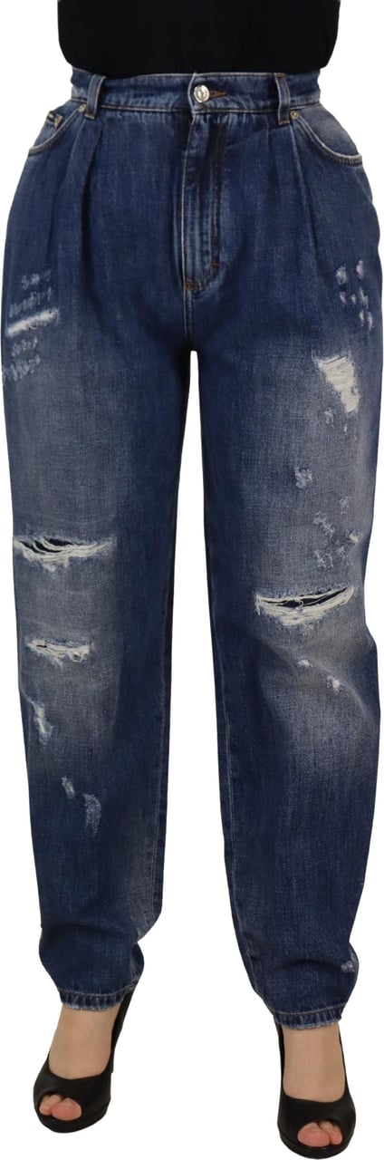 Dolce & Gabbana Blue Washed High Waist Loose Fit Pants Blauw
