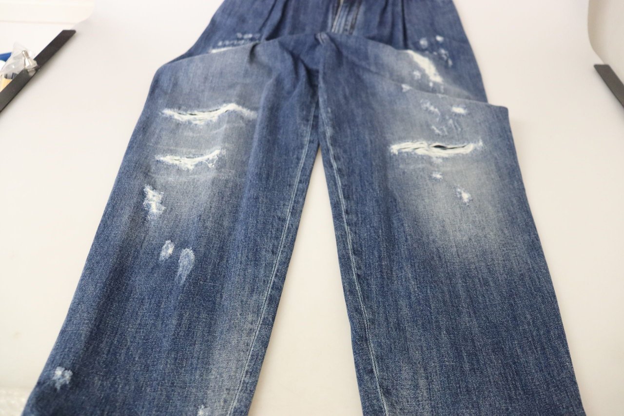 Dolce & Gabbana Blue Washed High Waist Loose Fit Pants Blauw
