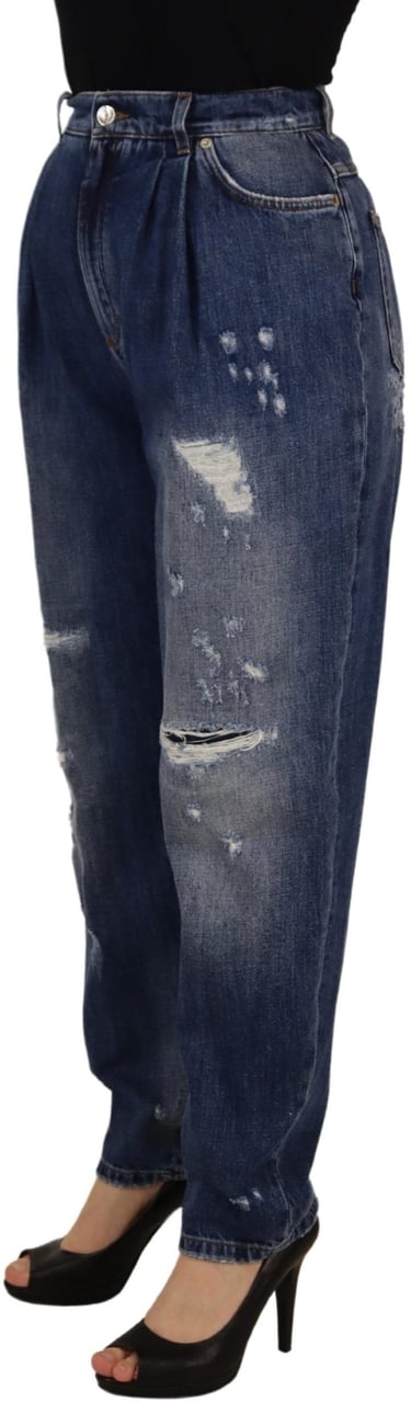 Dolce & Gabbana Blue Washed High Waist Loose Fit Pants Blauw