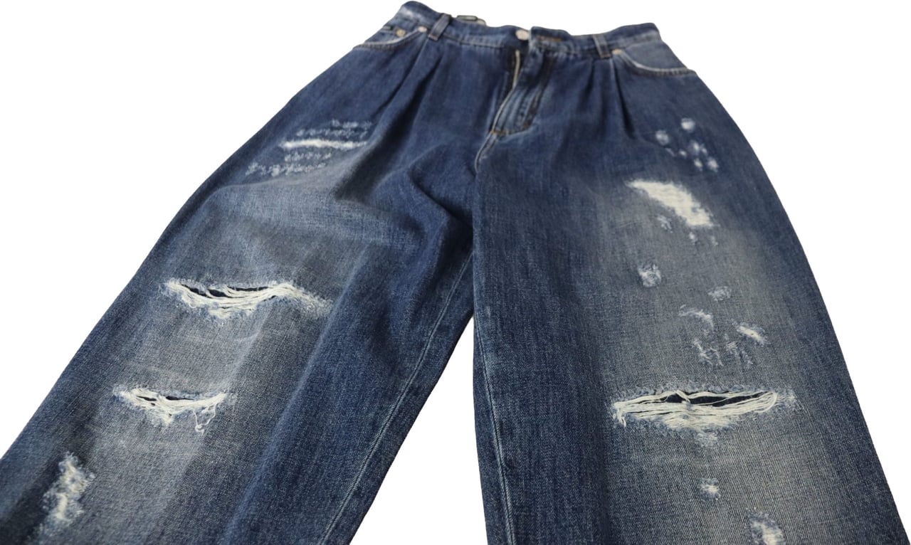 Dolce & Gabbana Blue Washed High Waist Loose Fit Pants Blauw