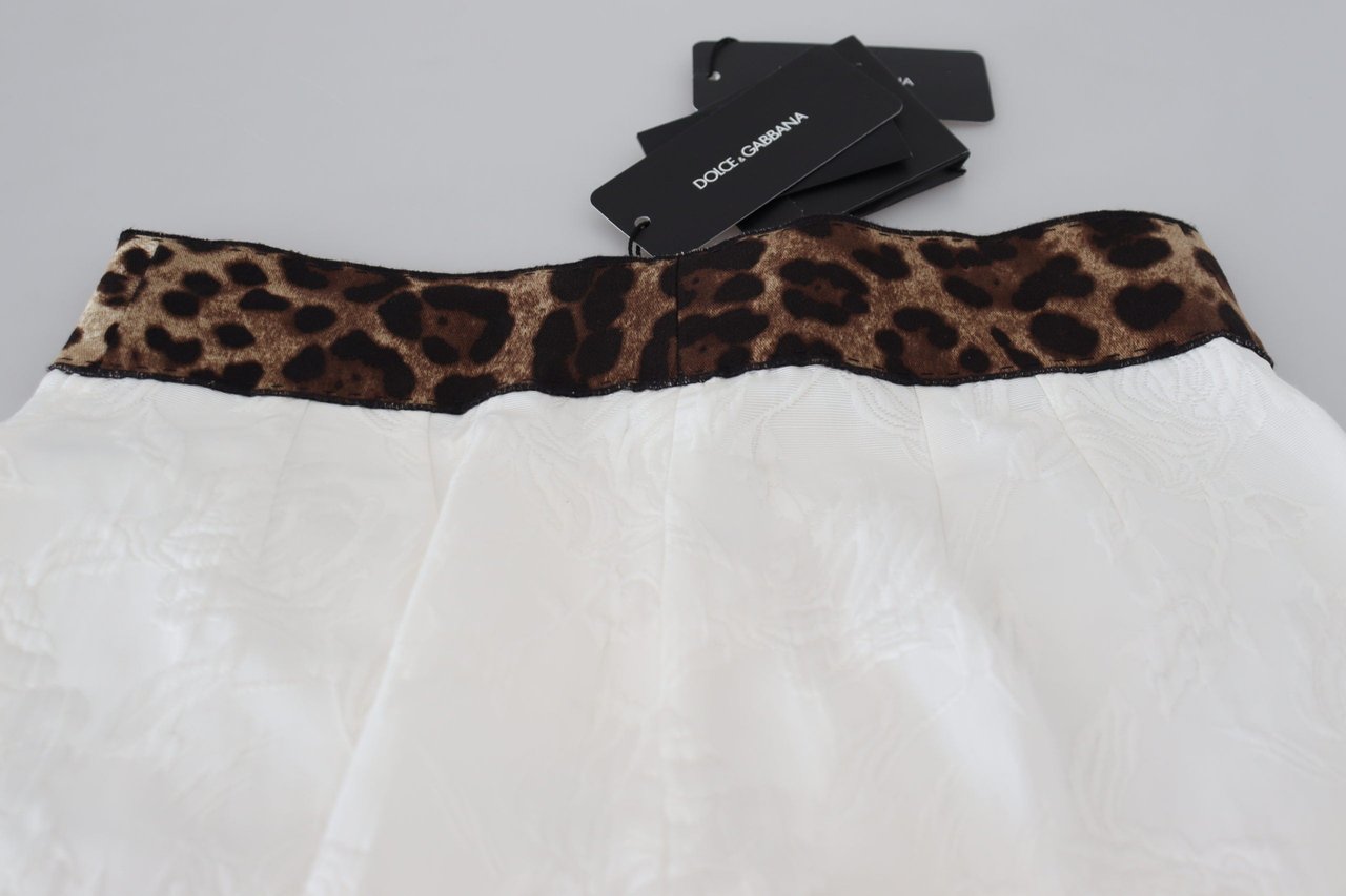 Dolce & Gabbana White Leopard Print High Waist Pants Wit