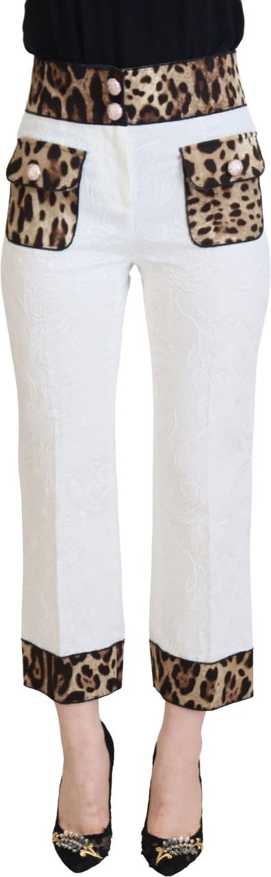 Dolce & Gabbana White Leopard Print High Waist Pants Wit