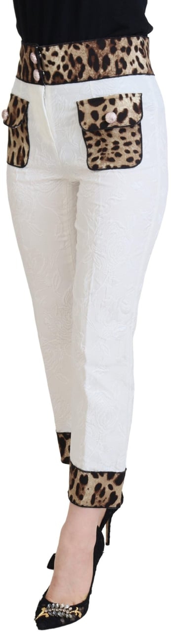 Dolce & Gabbana White Leopard Print High Waist Pants Wit