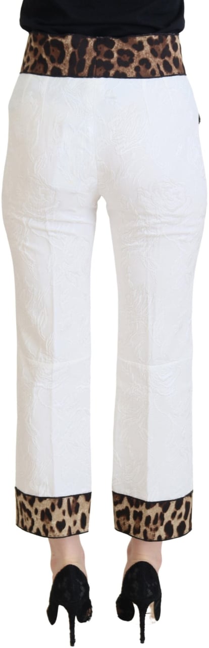 Dolce & Gabbana White Leopard Print High Waist Pants Wit