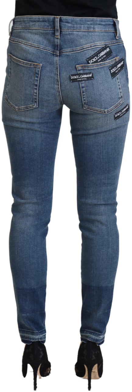 Dolce & Gabbana Blue Washed Cotton Tattered Denim Jeans Blauw