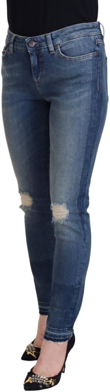 Dolce & Gabbana Blue Washed Cotton Tattered Denim Jeans Blauw