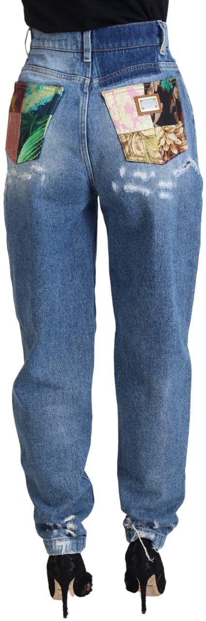 Dolce & Gabbana Blue Washed Cotton Tattered Denim Jeans Blauw