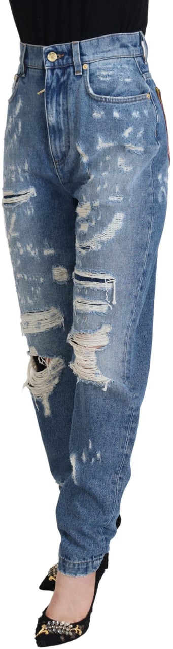 Dolce & Gabbana Blue Washed Cotton Tattered Denim Jeans Blauw