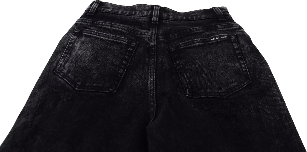 Dolce & Gabbana Black Washed Cotton High Waist Denim Jeans Zwart
