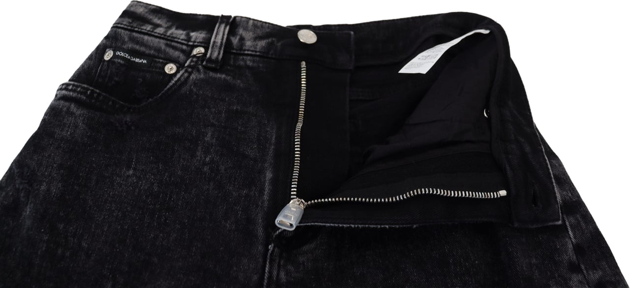 Dolce & Gabbana Black Washed Cotton High Waist Denim Jeans Zwart