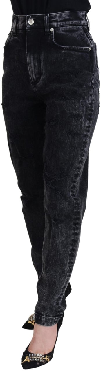 Dolce & Gabbana Black Washed Cotton High Waist Denim Jeans Zwart