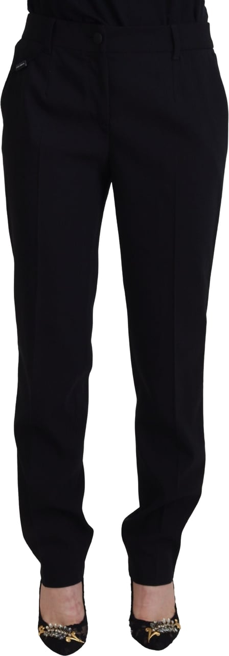 Dolce & Gabbana Black Tapered Women Wool Pants Zwart