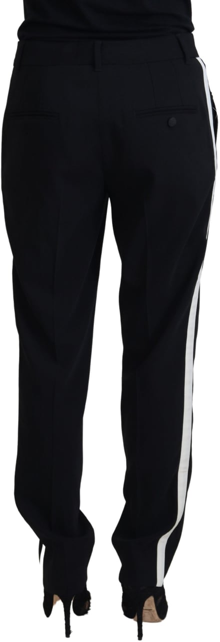 Dolce & Gabbana Black Tapered Women Wool Pants Zwart