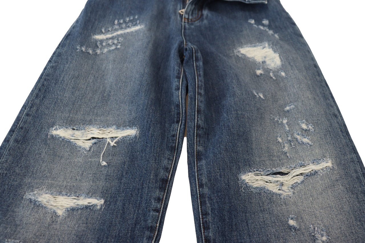 Dolce & Gabbana Blue Washed Cotton Tattered Denim Jeans Blauw