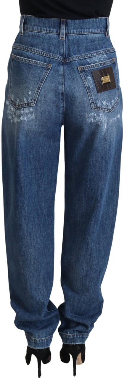 Dolce & Gabbana Blue Washed Cotton Tattered Denim Jeans Blauw