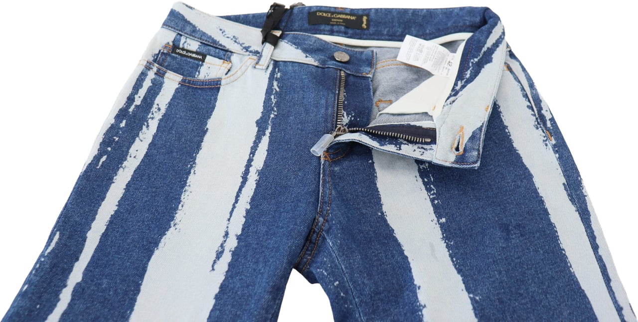 Dolce & Gabbana Cobalt Blue Stripes Skinny Denim Cotton Jeans Blauw