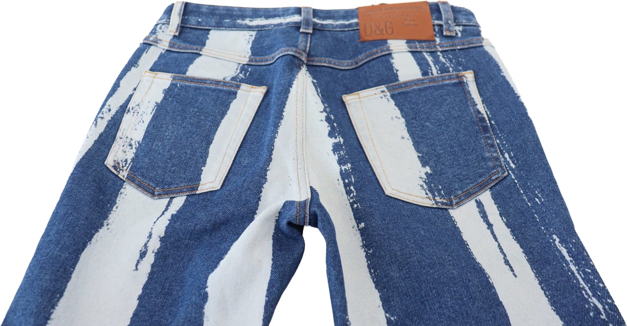 Dolce & Gabbana Cobalt Blue Stripes Skinny Denim Cotton Jeans Blauw
