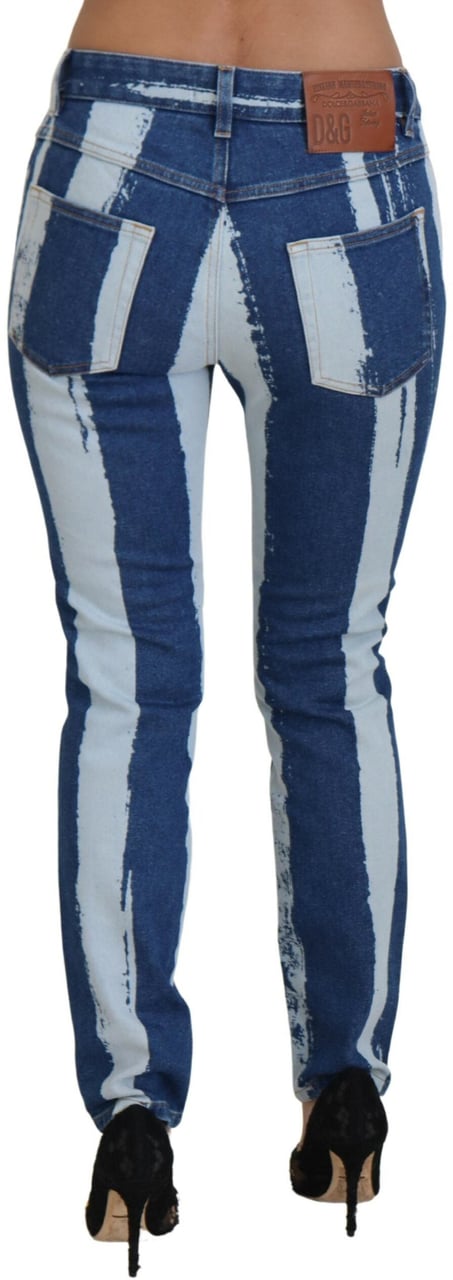 Dolce & Gabbana Cobalt Blue Stripes Skinny Denim Cotton Jeans Blauw