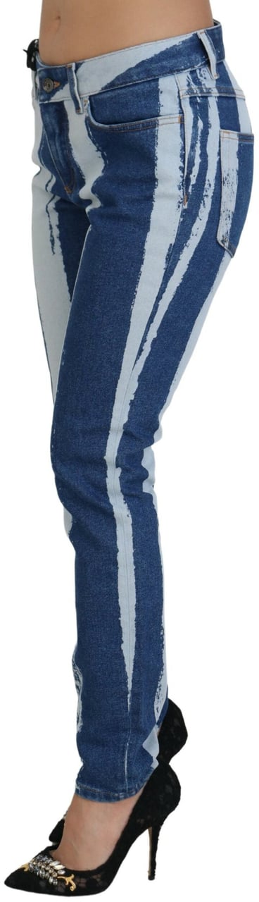 Dolce & Gabbana Cobalt Blue Stripes Skinny Denim Cotton Jeans Blauw