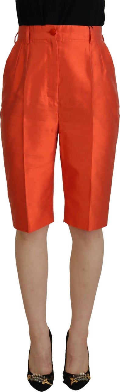 Dolce & Gabbana Orange Silk High Waist Cropped Pants Oranje