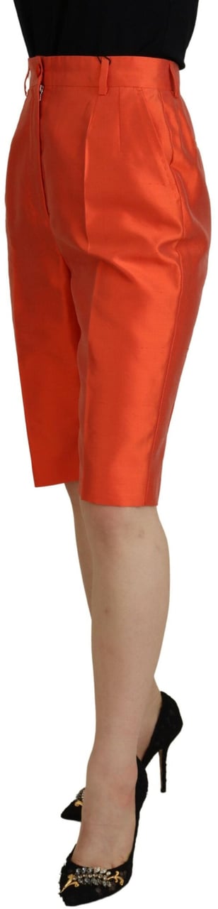 Dolce & Gabbana Orange Silk High Waist Cropped Pants Oranje