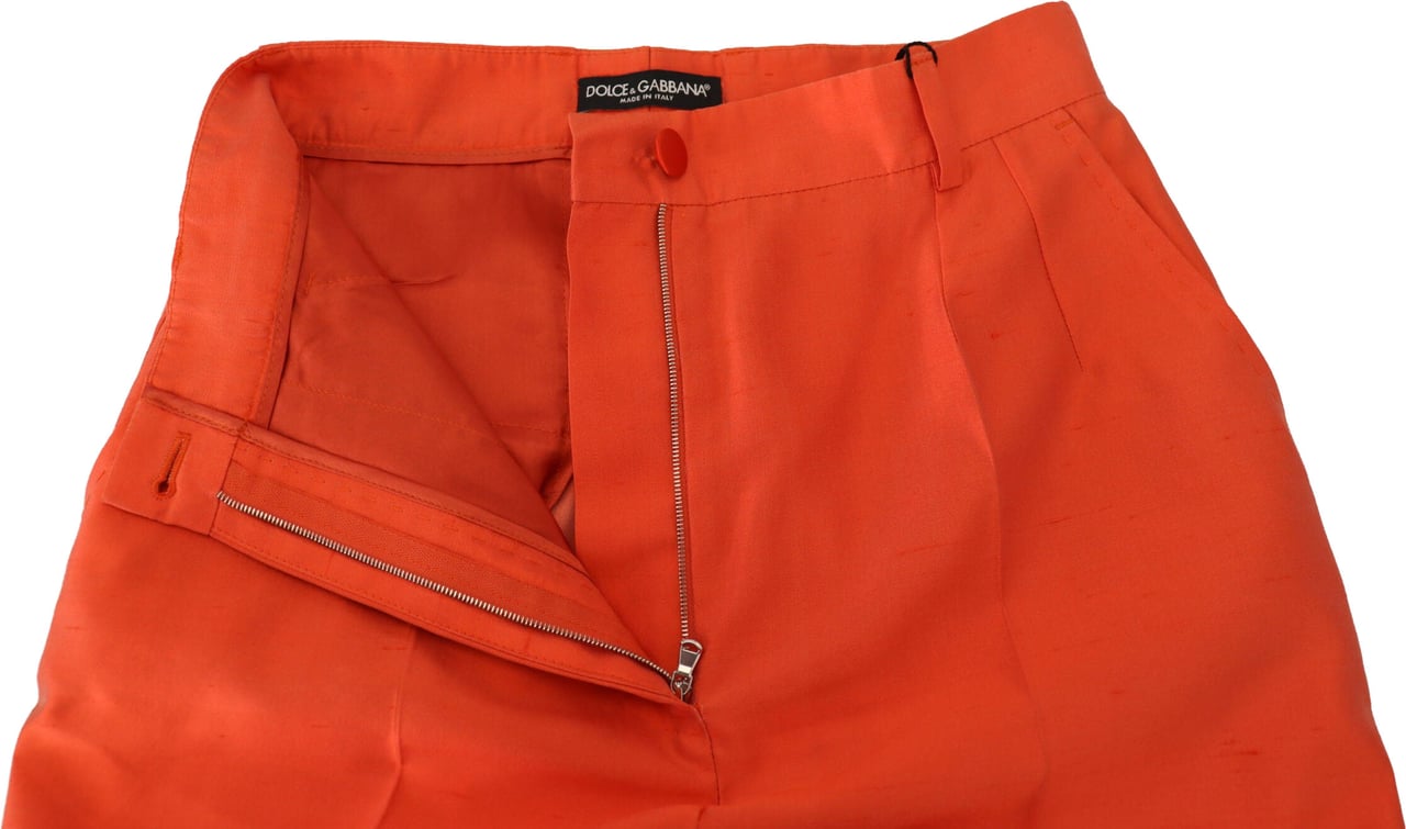 Dolce & Gabbana Orange Silk High Waist Cropped Pants Oranje