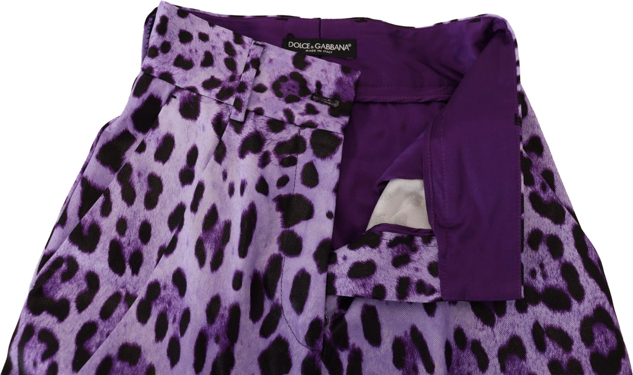 Dolce & Gabbana Purple Leopard Print High Waist Pants Paars