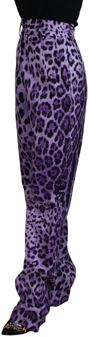 Dolce & Gabbana Purple Leopard Print High Waist Pants Paars