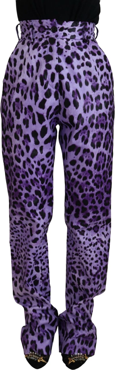 Dolce & Gabbana Purple Leopard Print High Waist Pants Paars