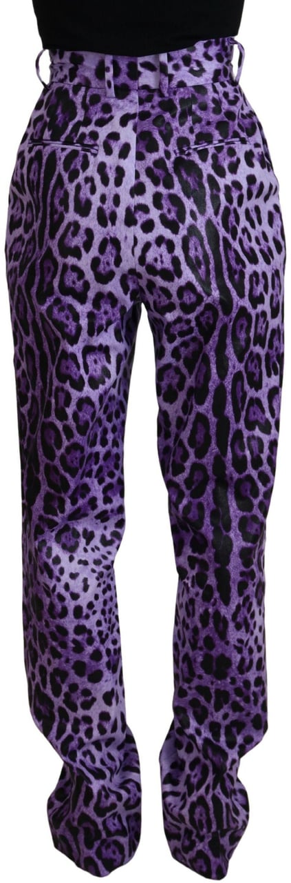 Dolce & Gabbana Purple Leopard Print High Waist Pants Paars