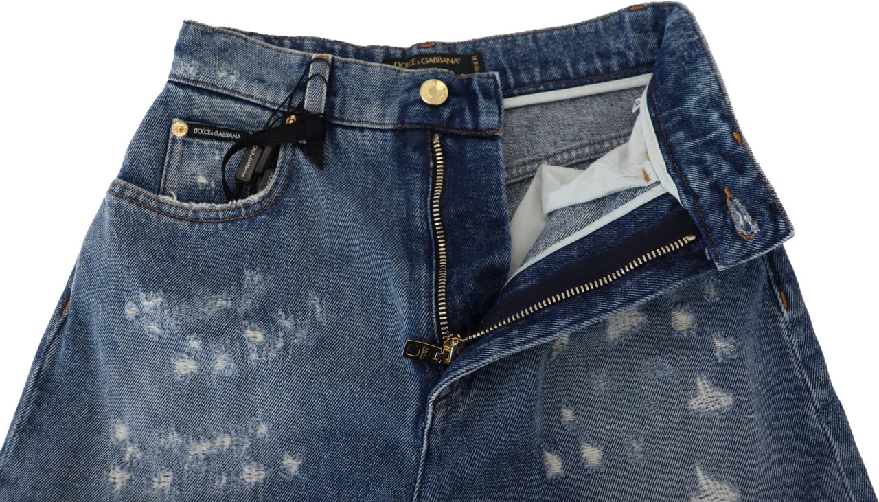 Dolce & Gabbana Blue Tattered Skinny Denim Cotton Jeans Blauw