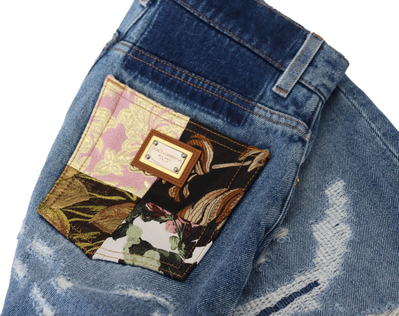 Dolce & Gabbana Blue Tattered Skinny Denim Cotton Jeans Blauw