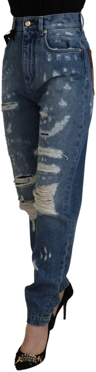 Dolce & Gabbana Blue Tattered Skinny Denim Cotton Jeans Blauw