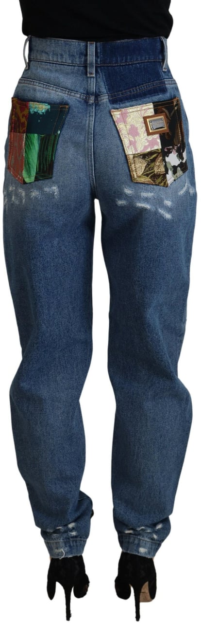 Dolce & Gabbana Blue Tattered Skinny Denim Cotton Jeans Blauw