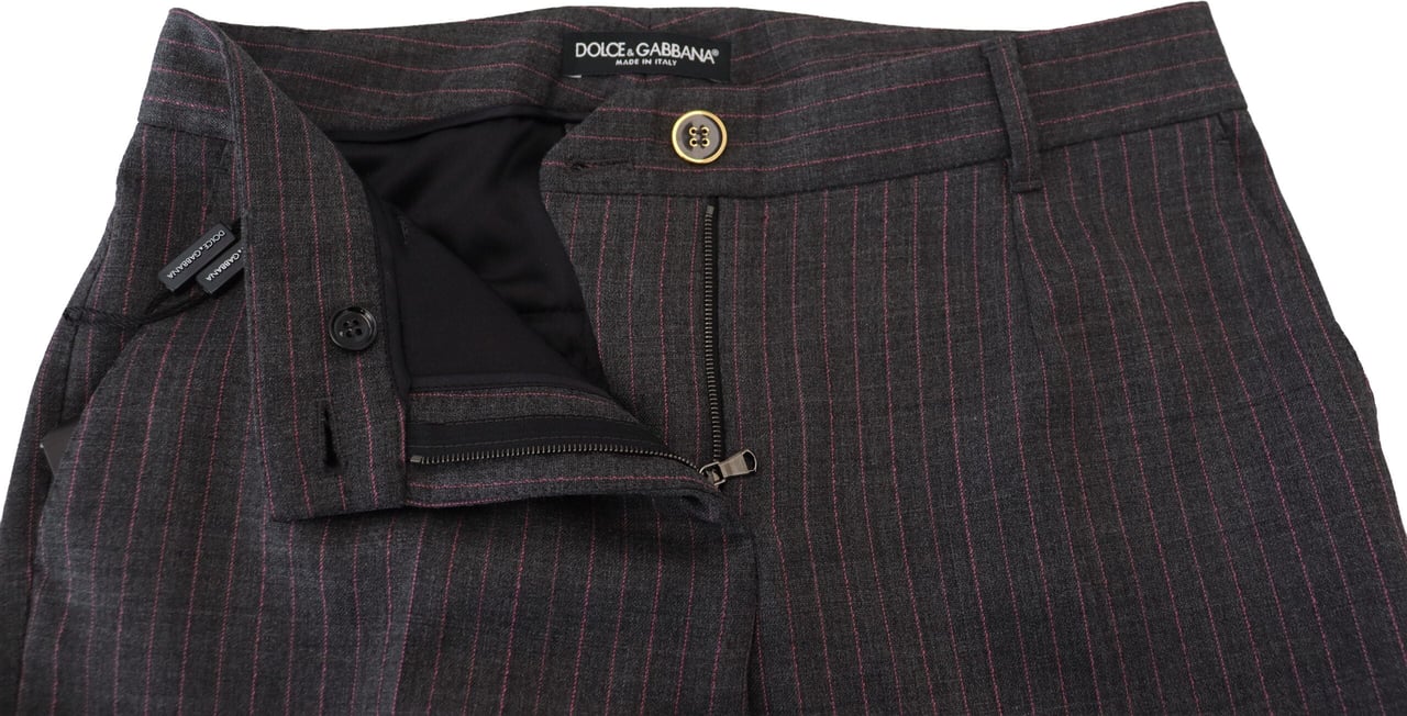 Dolce & Gabbana Gray Stripes Wool Tapered Women Pants Grijs