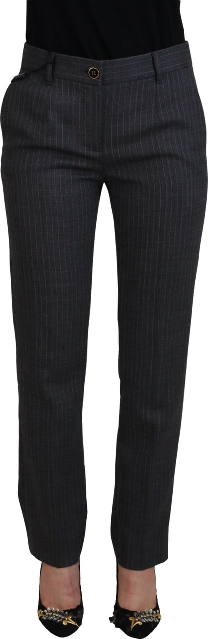 Dolce & Gabbana Gray Stripes Wool Tapered Women Pants Grijs