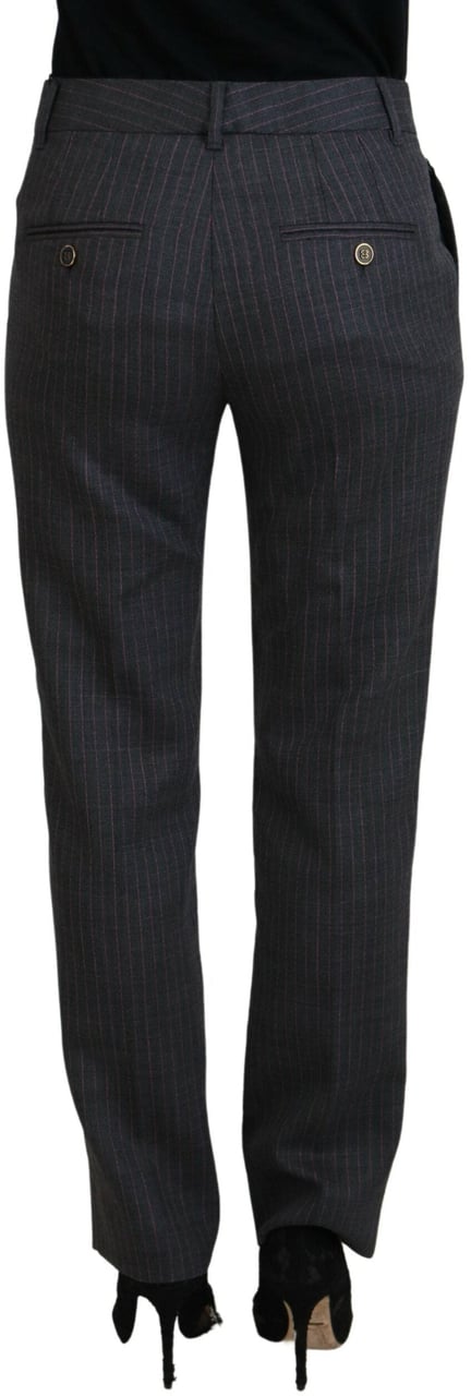 Dolce & Gabbana Gray Stripes Wool Tapered Women Pants Grijs