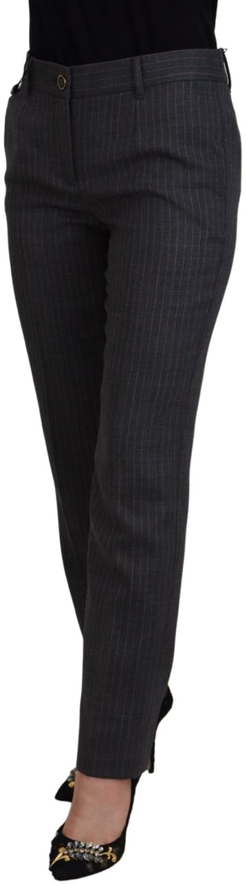 Dolce & Gabbana Gray Stripes Wool Tapered Women Pants Grijs