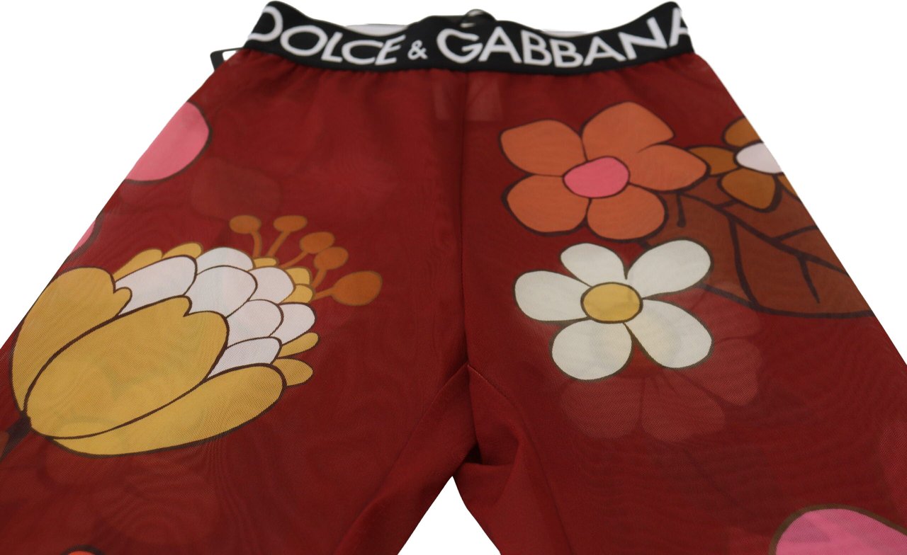 Dolce & Gabbana Red Floral Leggings Stretch Waist Pants Rood