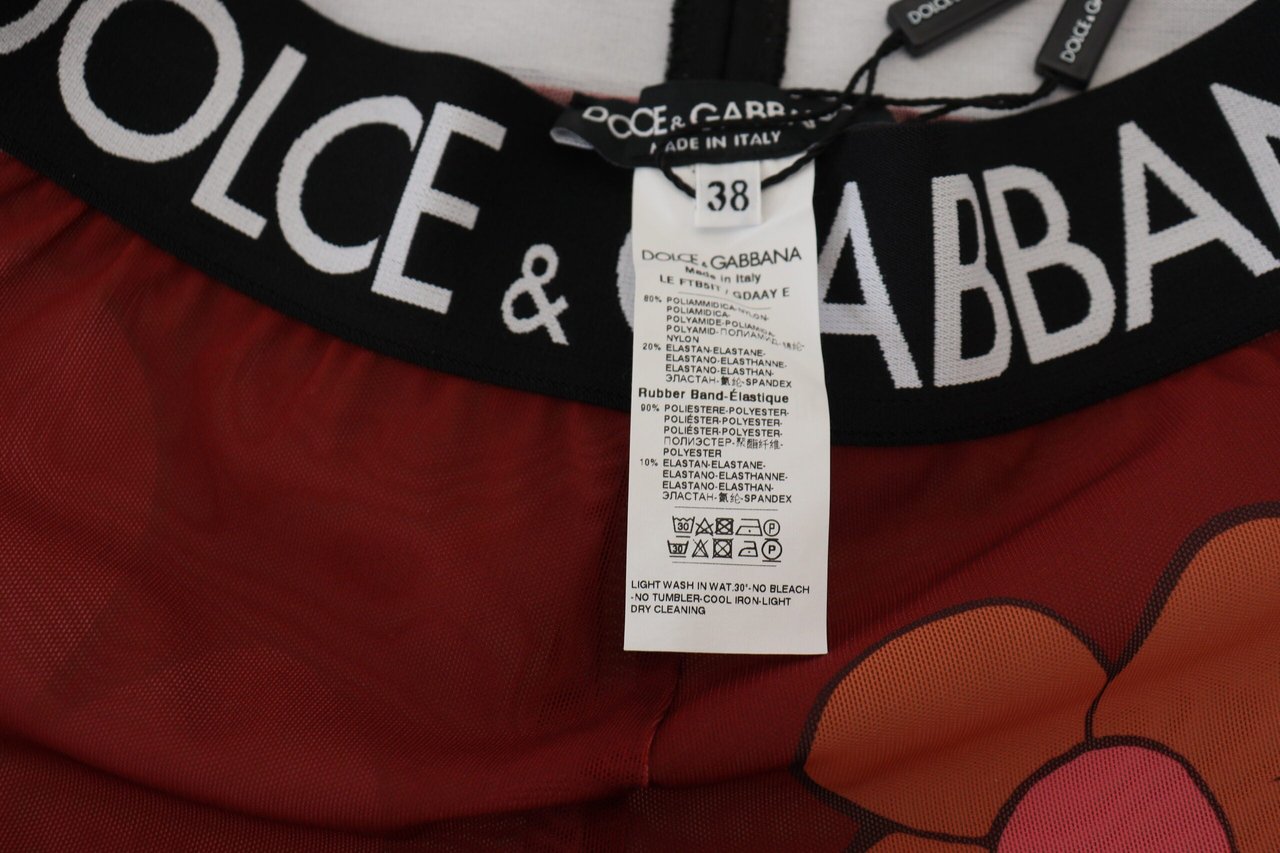 Dolce & Gabbana Red Floral Leggings Stretch Waist Pants Rood