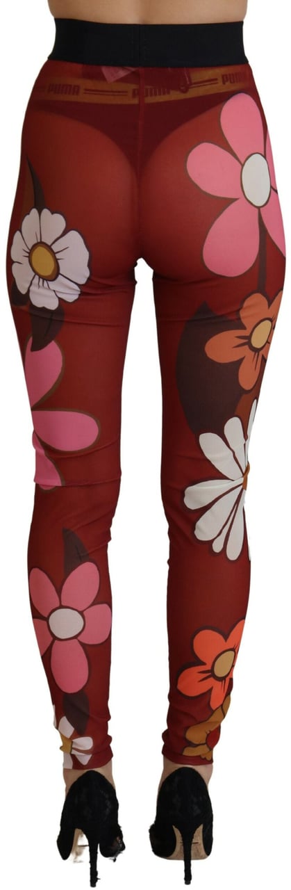 Dolce & Gabbana Red Floral Leggings Stretch Waist Pants Rood