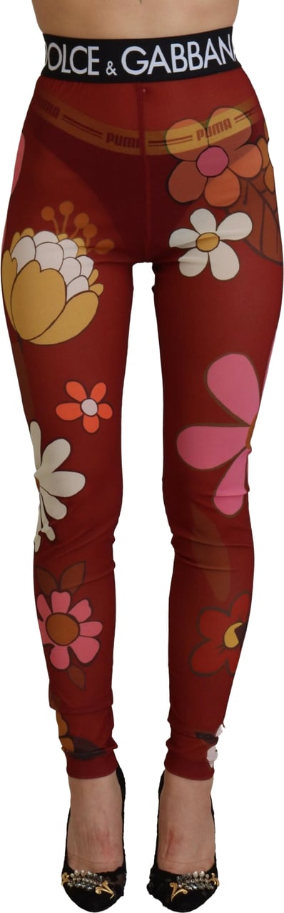 Dolce & Gabbana Red Floral Leggings Stretch Waist Pants Rood