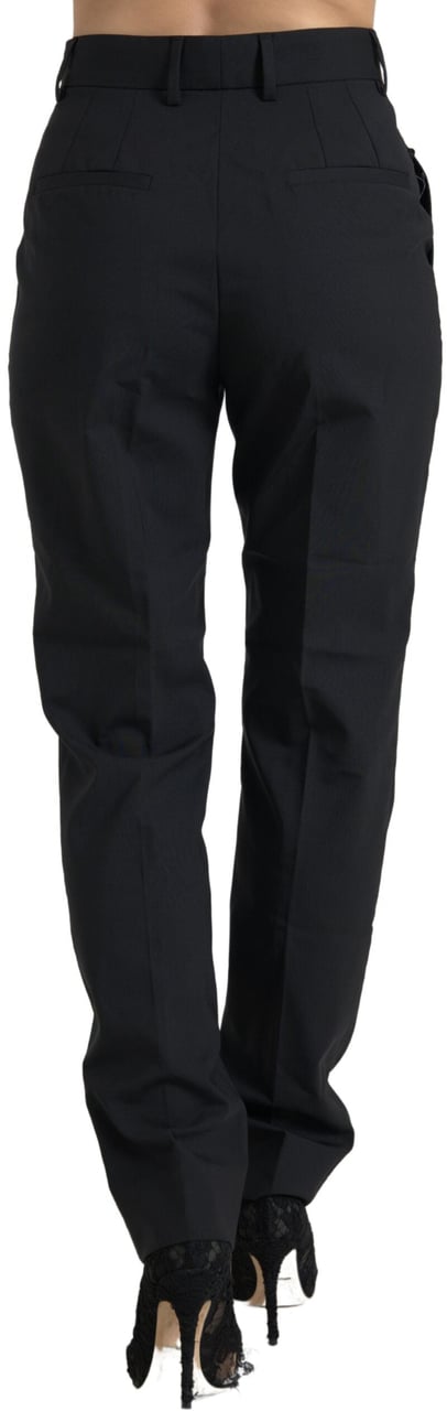 Dolce & Gabbana Black Wool High Waist Tapered Pants Zwart