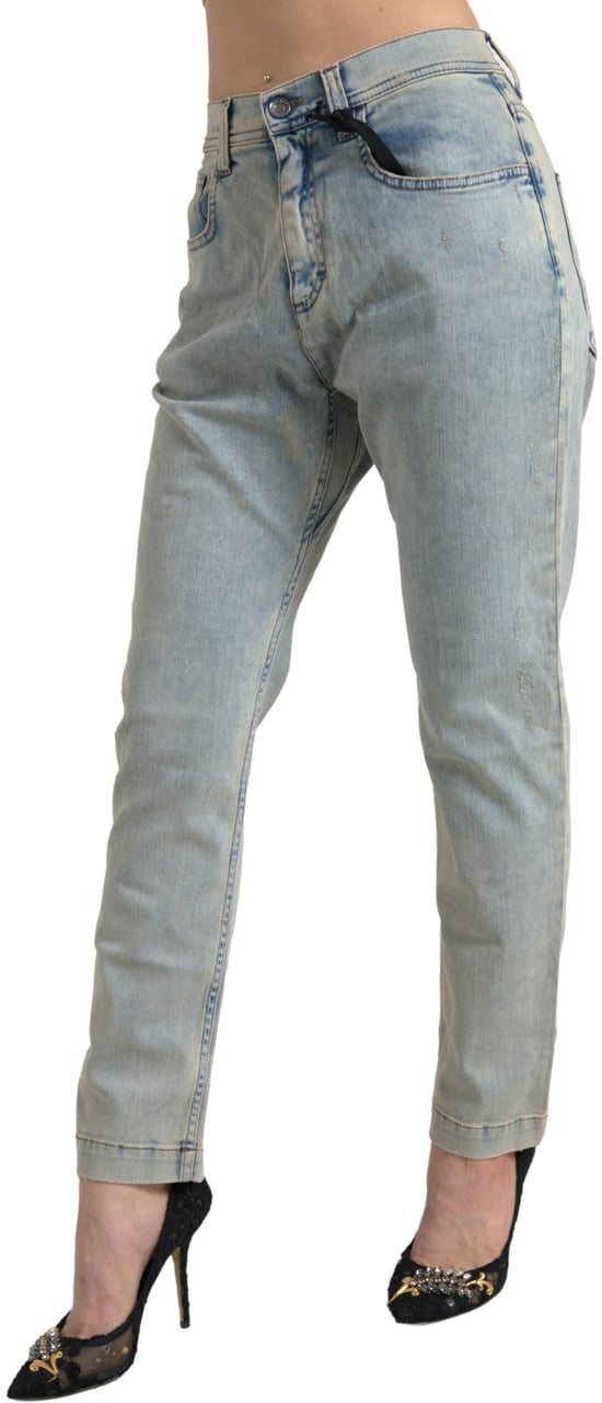 Dolce & Gabbana Blue Washed Cotton Mid Waist Skinny Jeans Blauw